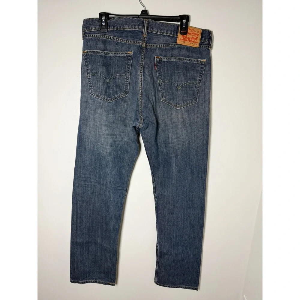 Levis 505 Regular Fit Straight Leg Blue Denim Jeans Mens 36x34 Medium Wash